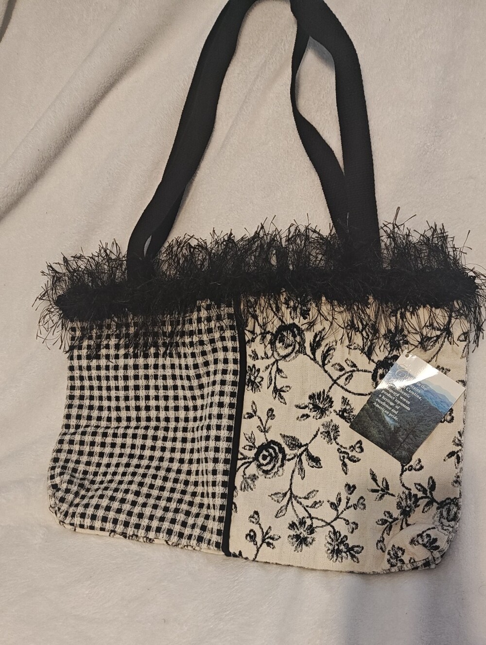 Stylish Black & Cream Floral Patchwork Tote Bag